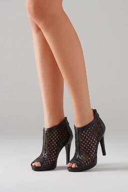 Michael Kors Black Leather Caged Peep Toe Stiletto Booties